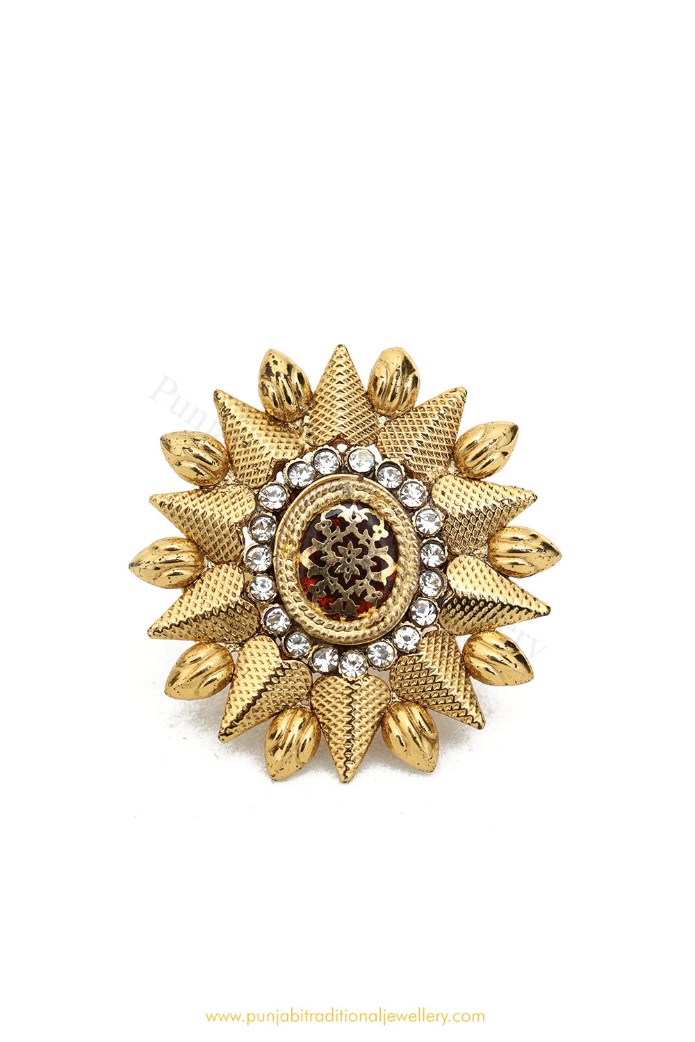 Gold Finished Navratan Kundan Ring By PTJ