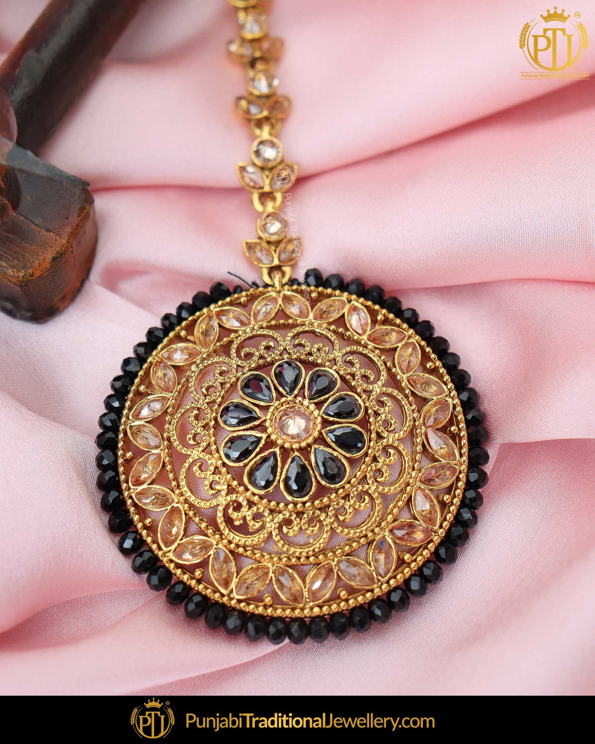 Gold Finished Black Champagne Stone Tikka | Punjabi Traditional Jewellery Exclusive