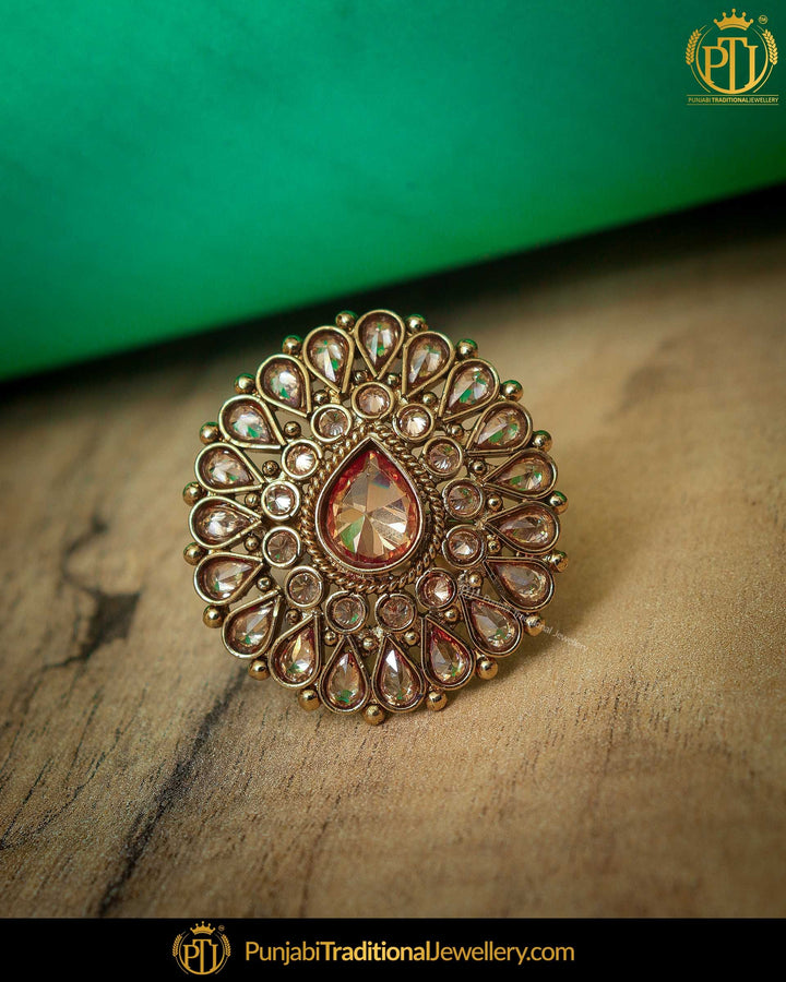 Gold Finished Champagne Stone Ring | Punjabi Traditional Jewellery Exclusive