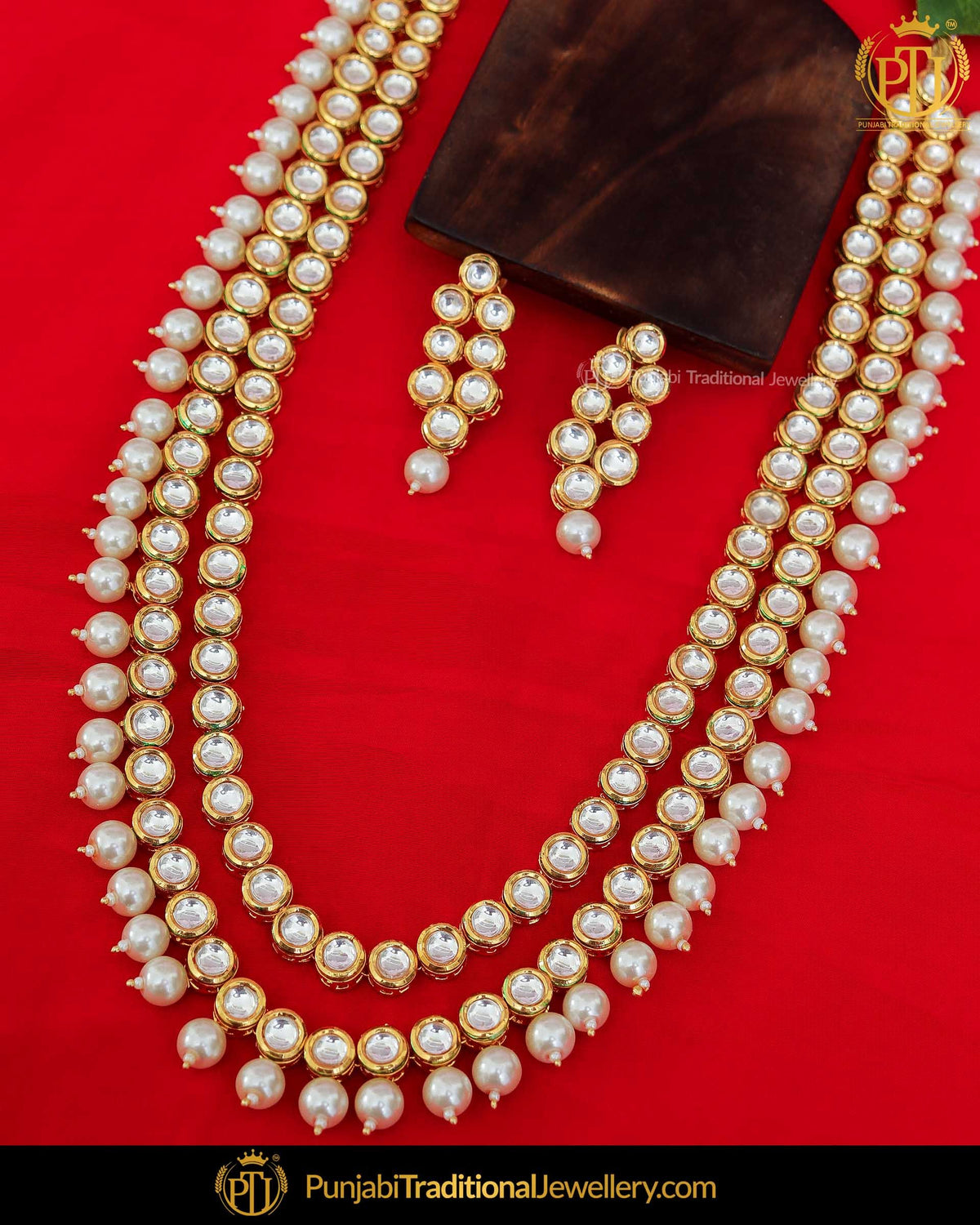 Gold Finished Pearl Kundan Long Necklace Set | Punjabi Traditional Jewellery Exclusive