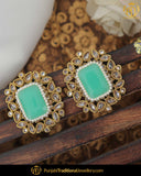 Gold Finished Green Champagne Stone Stud Earrings | Punjabi Traditional Jewellery Exclusive