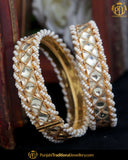 Gold Finished Kundan Pearl Openable Karra Bangles (Pair) | Punjabi Traditional Jewellery Exclusive