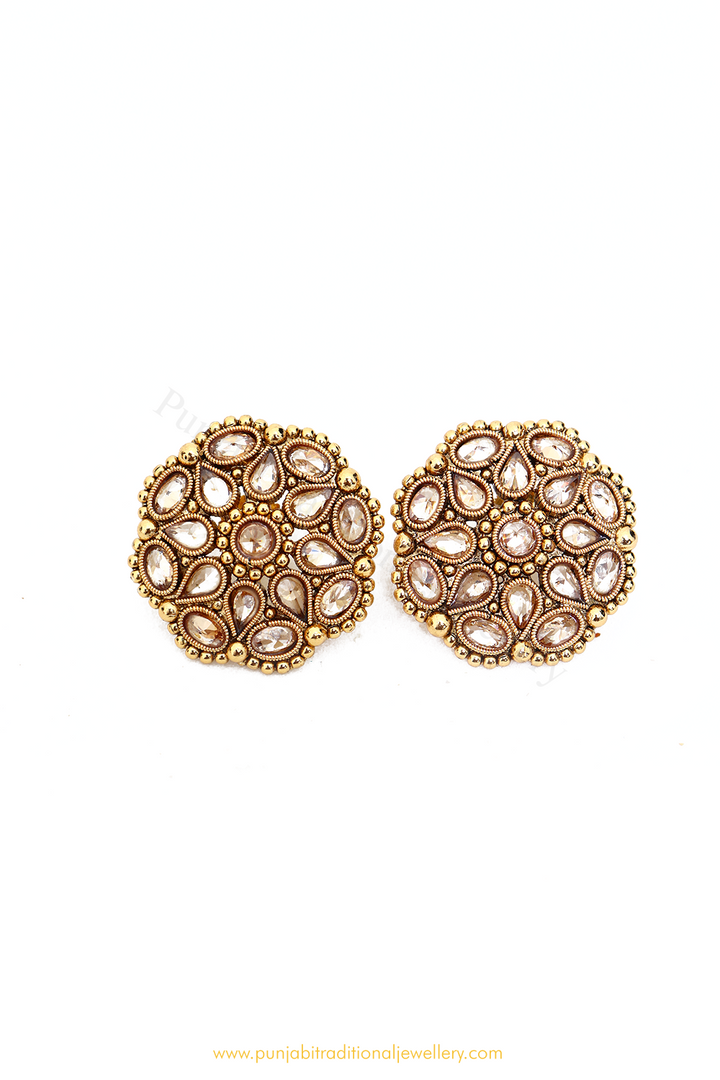 Antique Gold Finished Polki Studs By PTJ