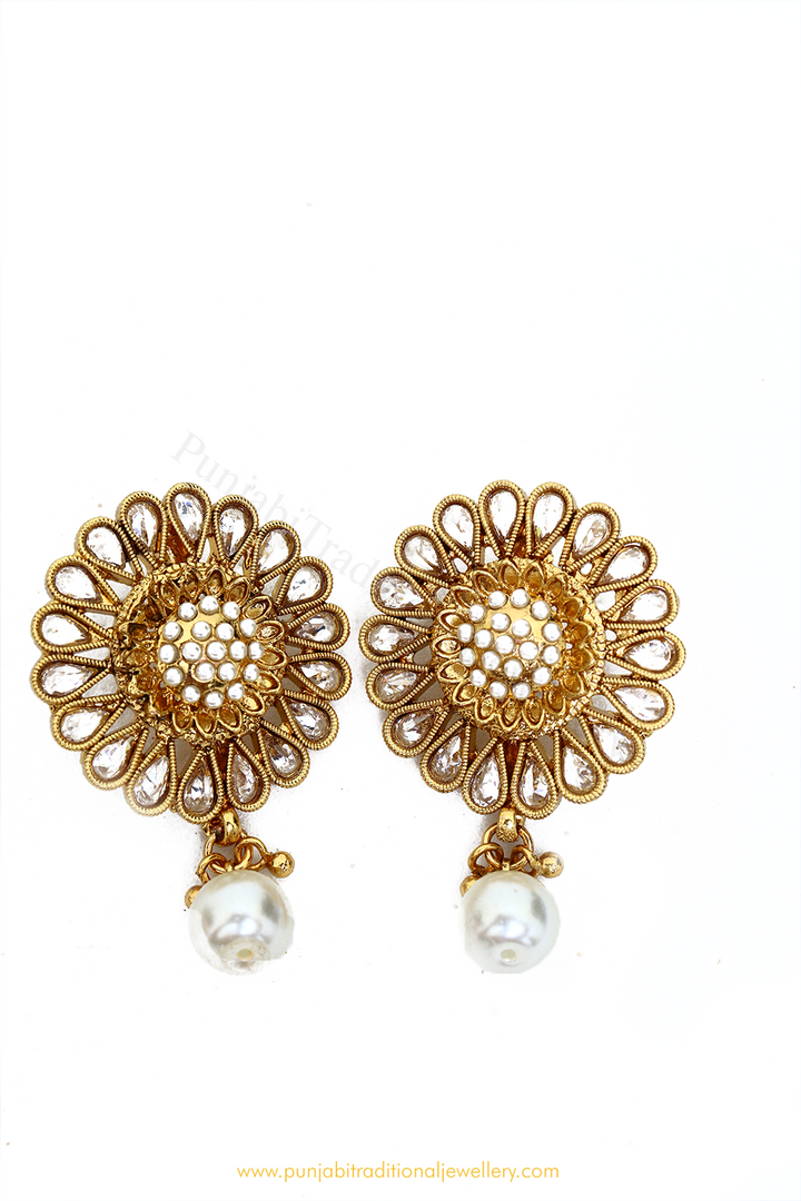 Antique Gold Finished Polki Studs By PTJ