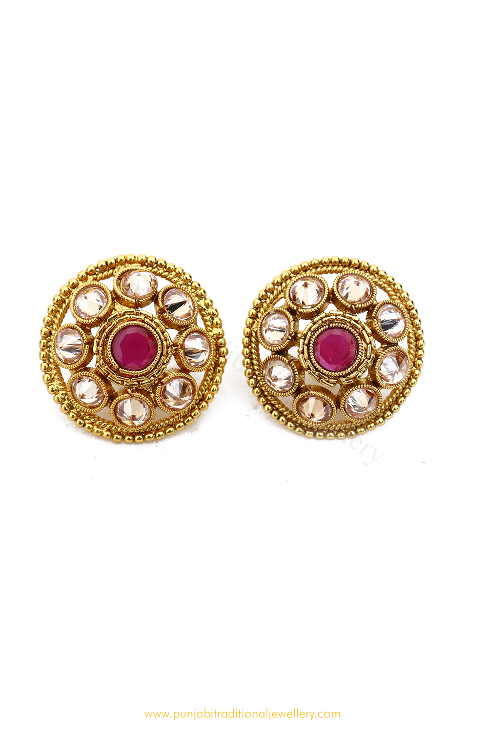 Antique Gold Finished Polki Studs By PTJ