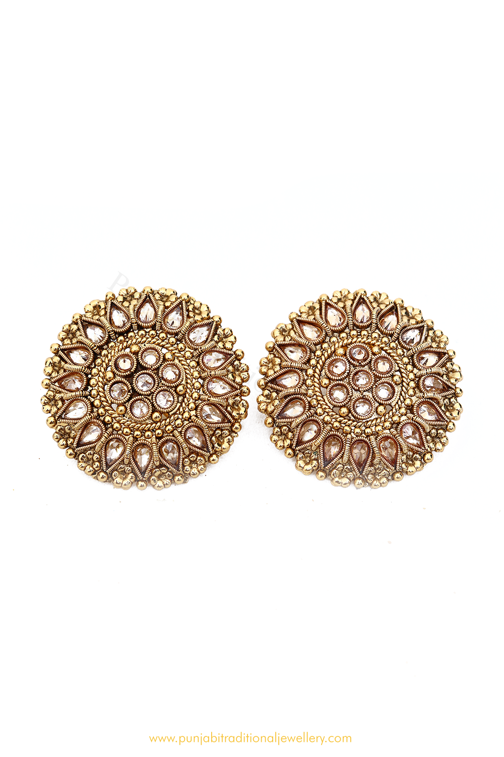 Antique Gold Finished Polki Studs By PTJ