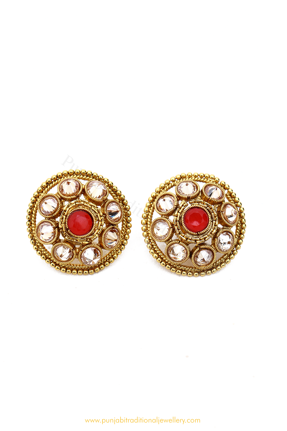 Antique Gold Finished Polki Studs By PTJ