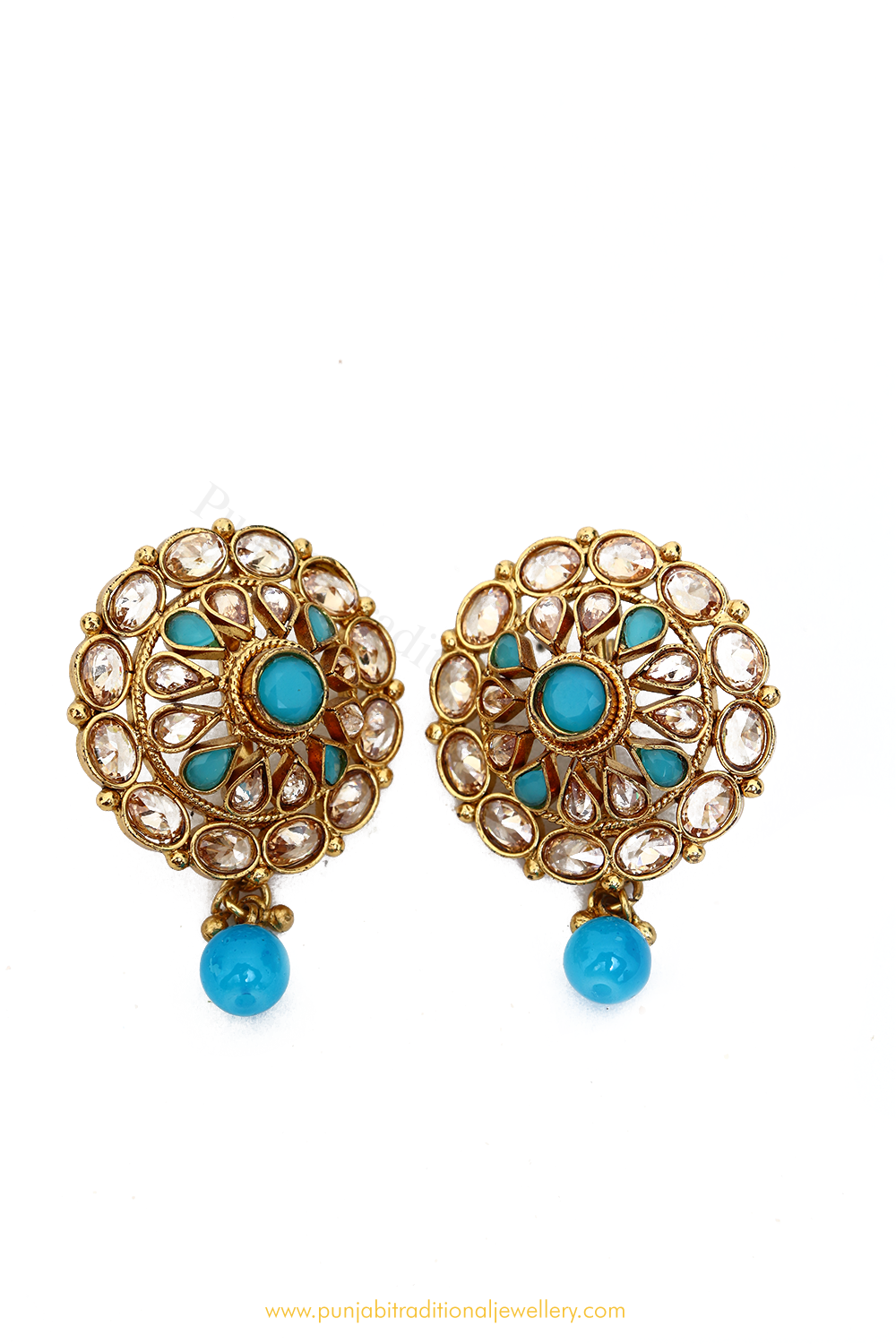 Antique Gold Finished Firoza Polki Studs By PTJ