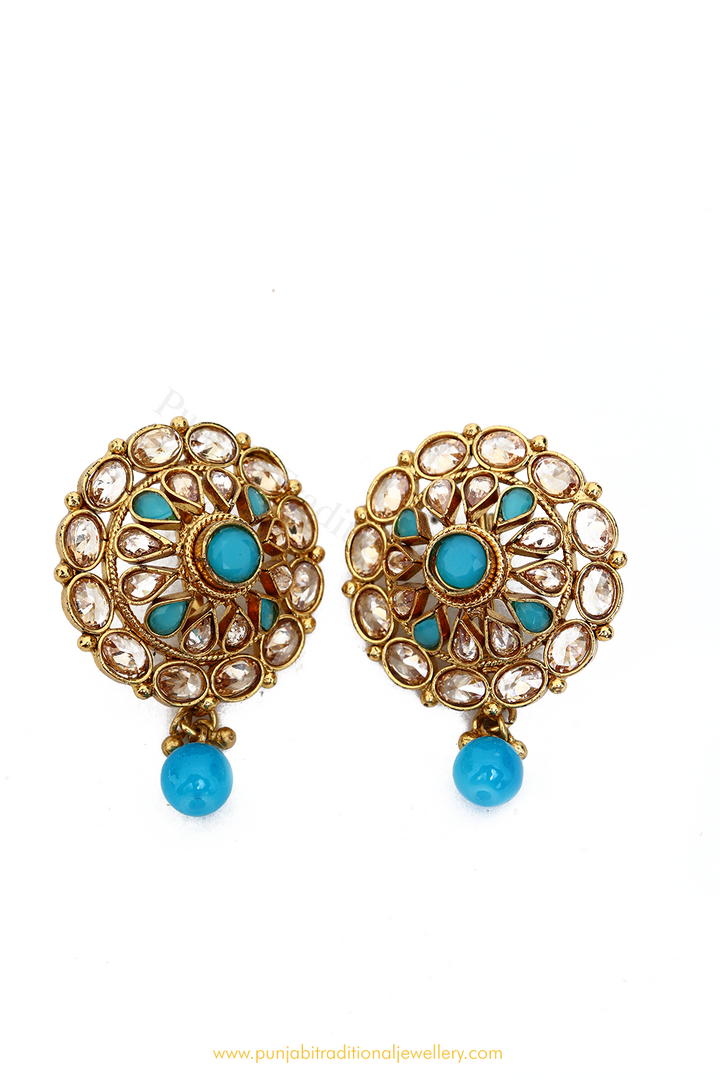 Antique Gold Finished Firoza Polki Studs By PTJ