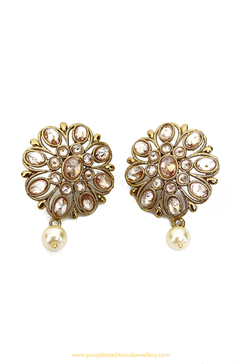 Antique Gold Finished Polki Studs By PTJ