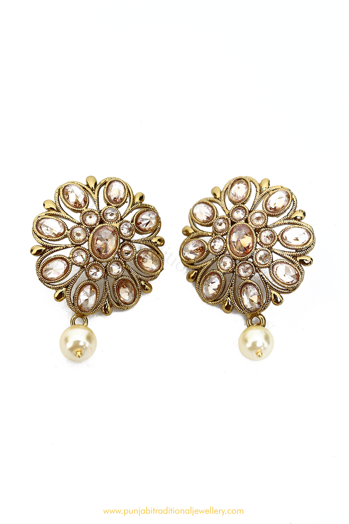 Antique Gold Finished Polki Studs By PTJ