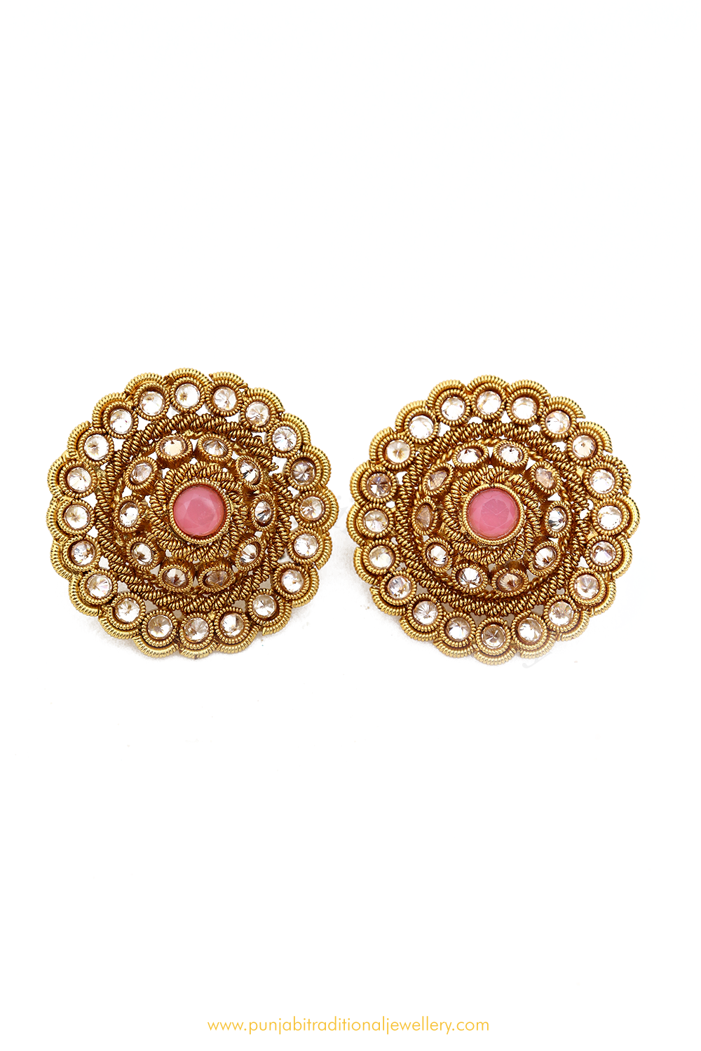 Antique Gold Finished Polki Studs By PTJ