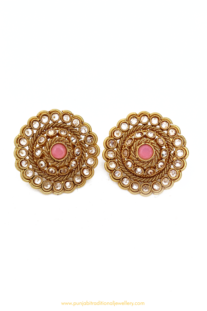 Antique Gold Finished Polki Studs By PTJ