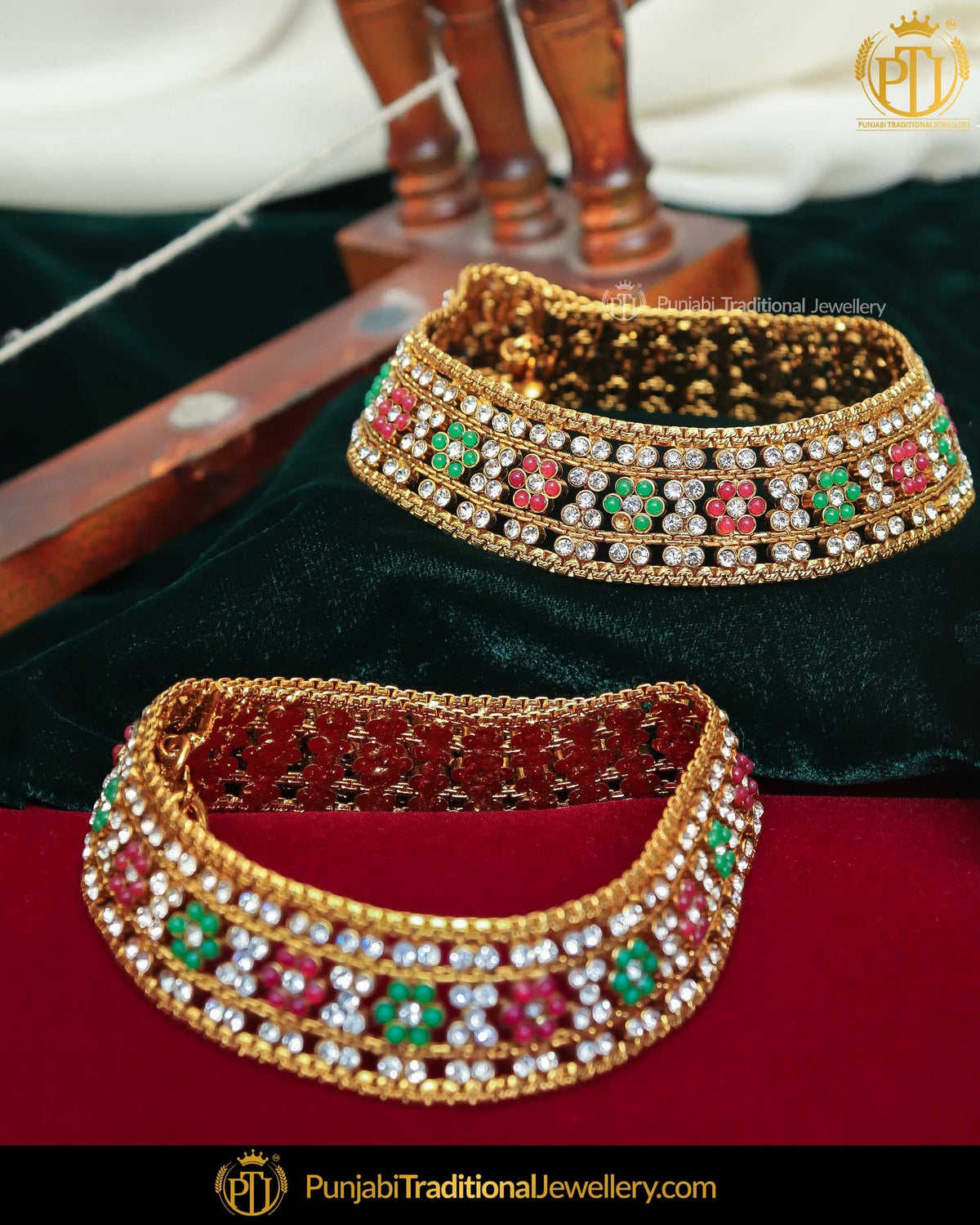 Gold Finished  Jerkan Rubby Emerald Payal | Punjabi Traditional Jewellery Exclusive