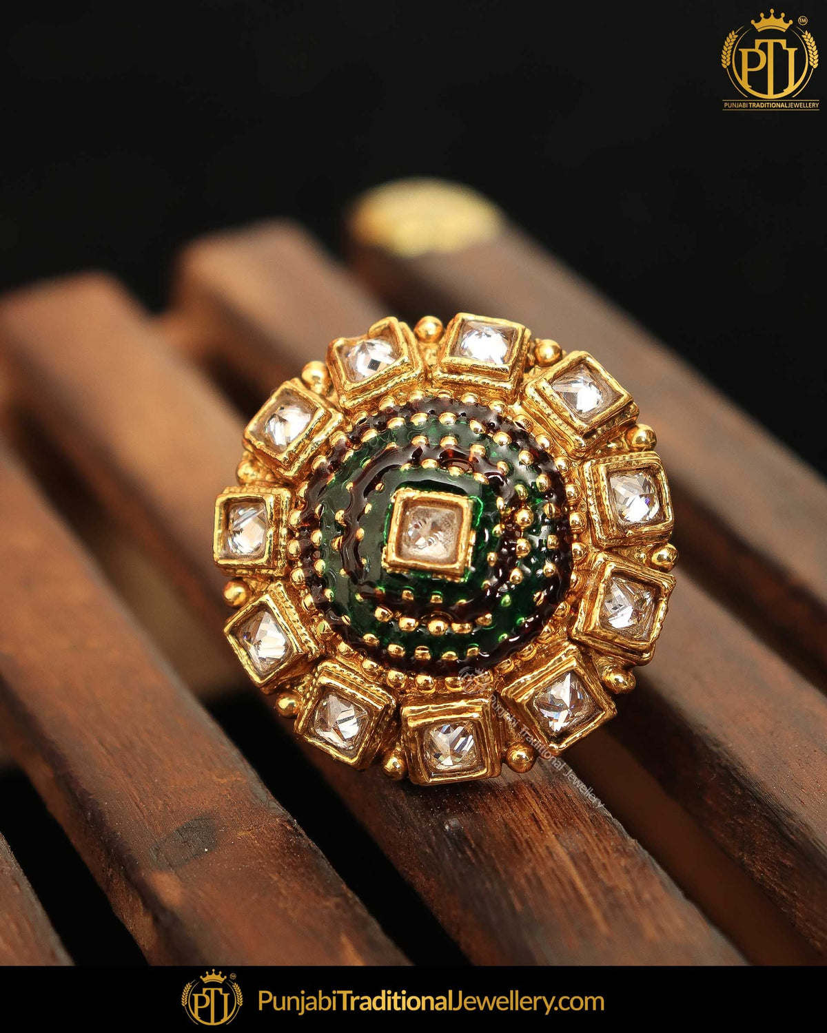 Hand Painted Blue Meena Kundan Stone Ring | Punjabi Traditional Jewellery Exclusive