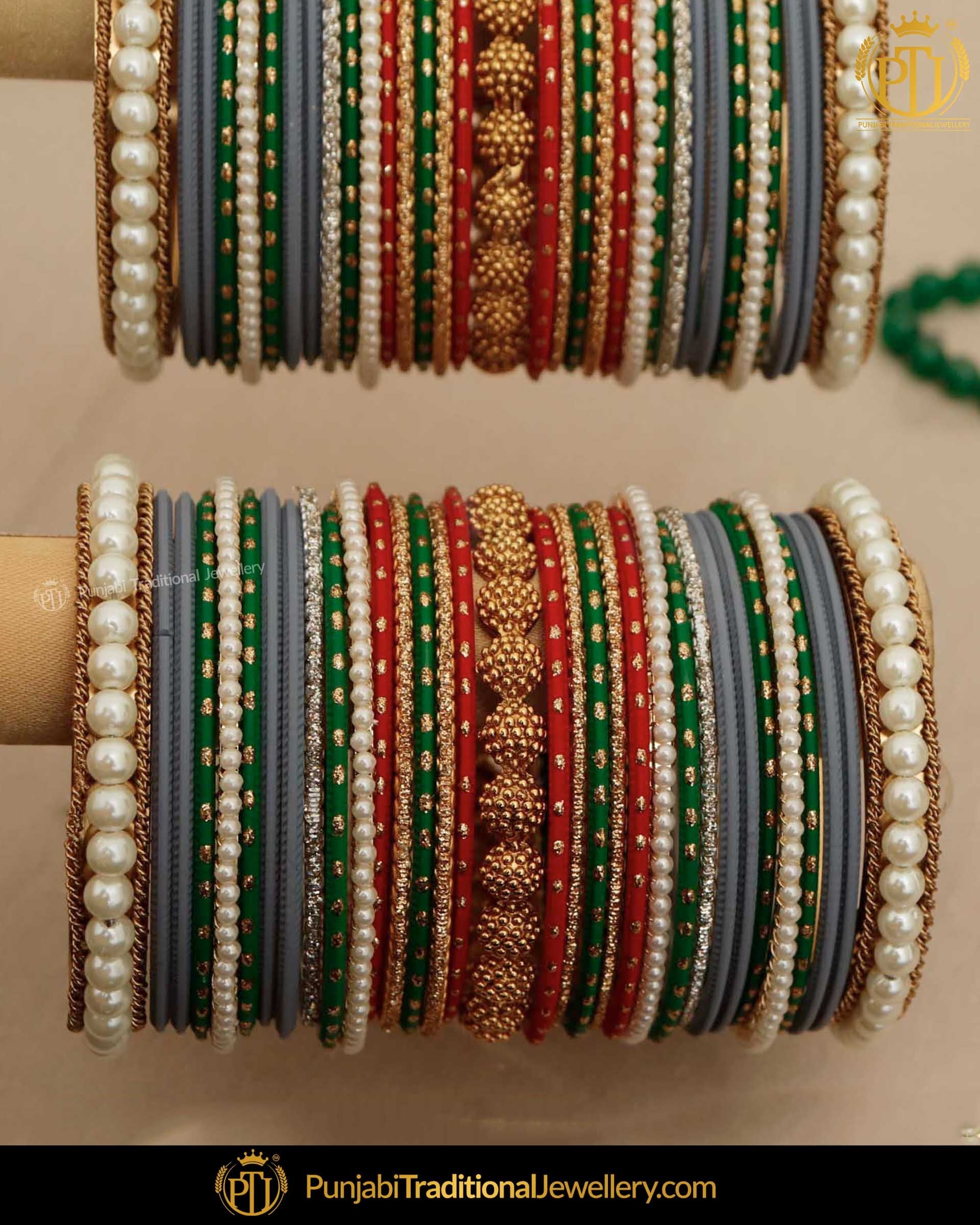 Grey Pearl (For Both Hands) Bangles Set | Punjabi Traditional Jewellery Exclusive