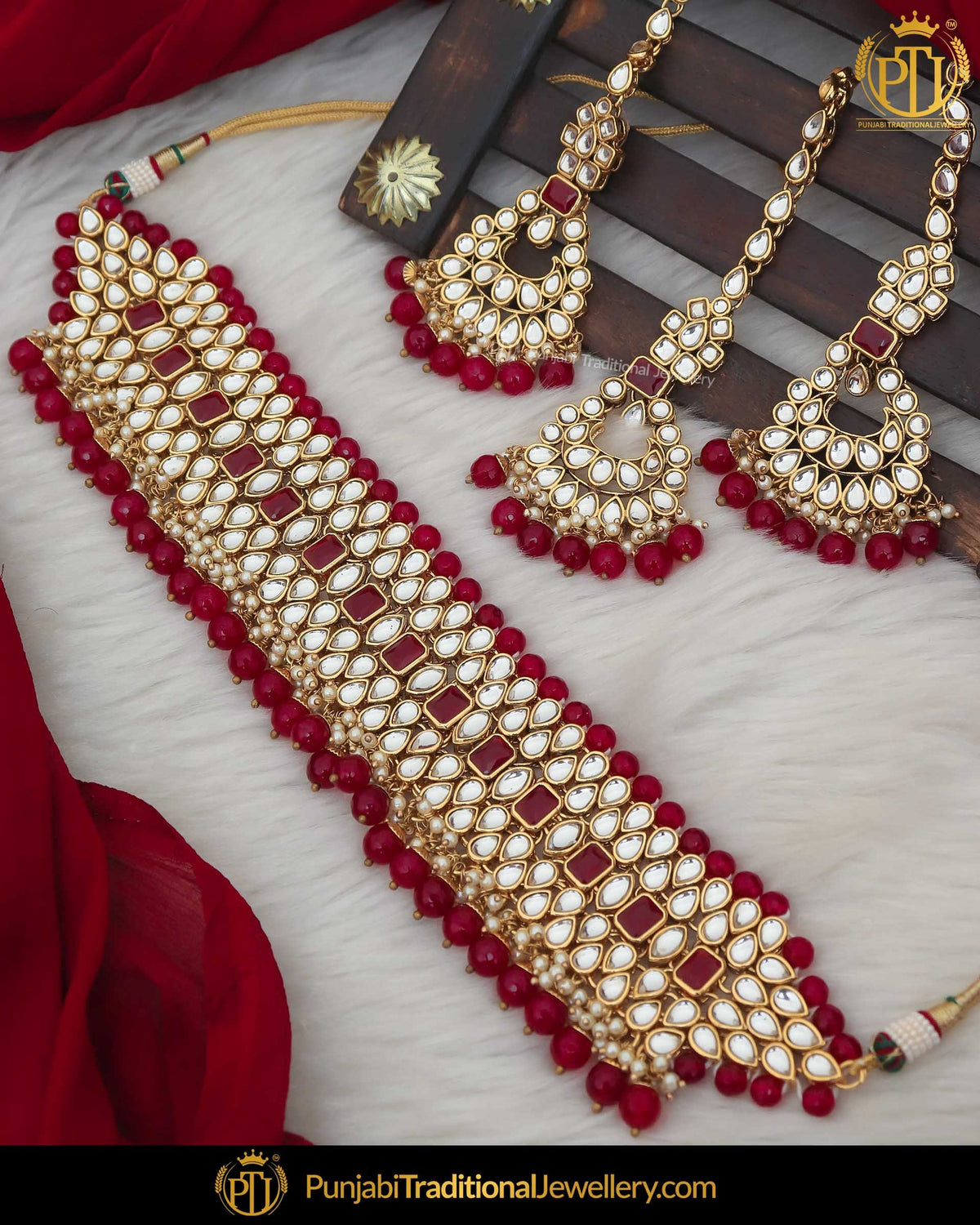 Gold Finished Kundan Pearl Rubby Choker Necklace Set | Punjabi Traditional Jewellery Exclusive