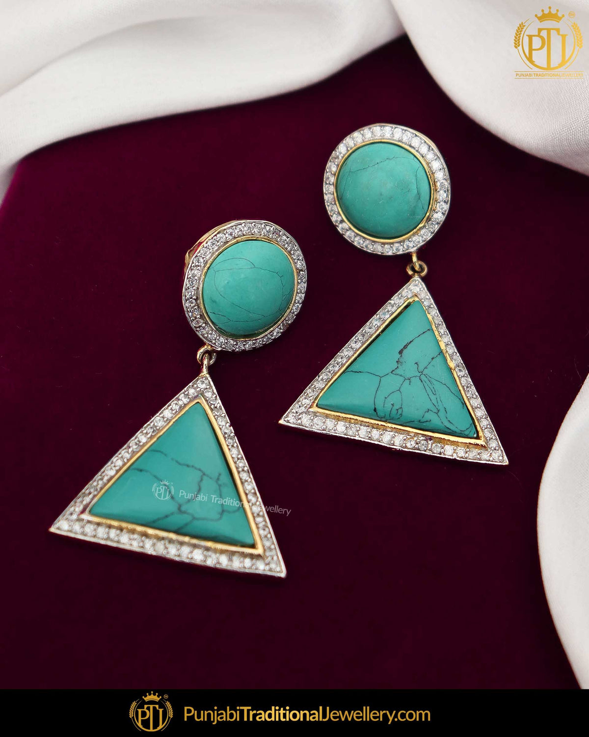 Gold Finished Firoza Stone Earrings | Punjabi Traditional Jewellery Exclusive