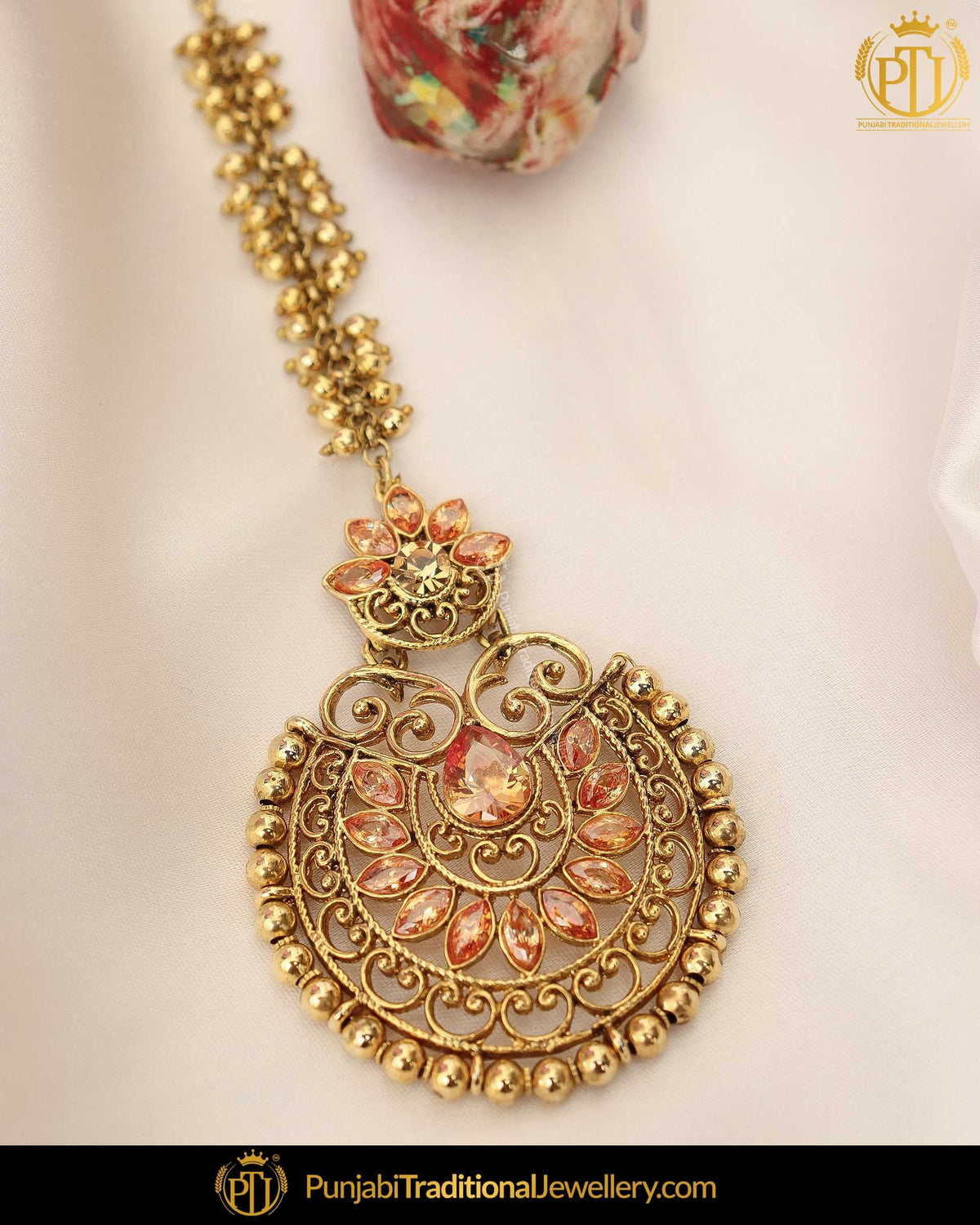 Gold Finished Champagne Stone Tikka | Punjabi Traditional Jewellery Exclusive