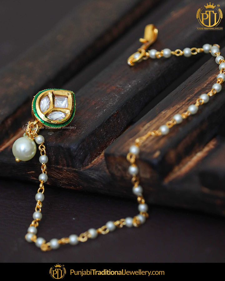 Gold Finished Kundan Without hole Nose Pin with Chain | Punjabi Traditional Jewellery Exclusive