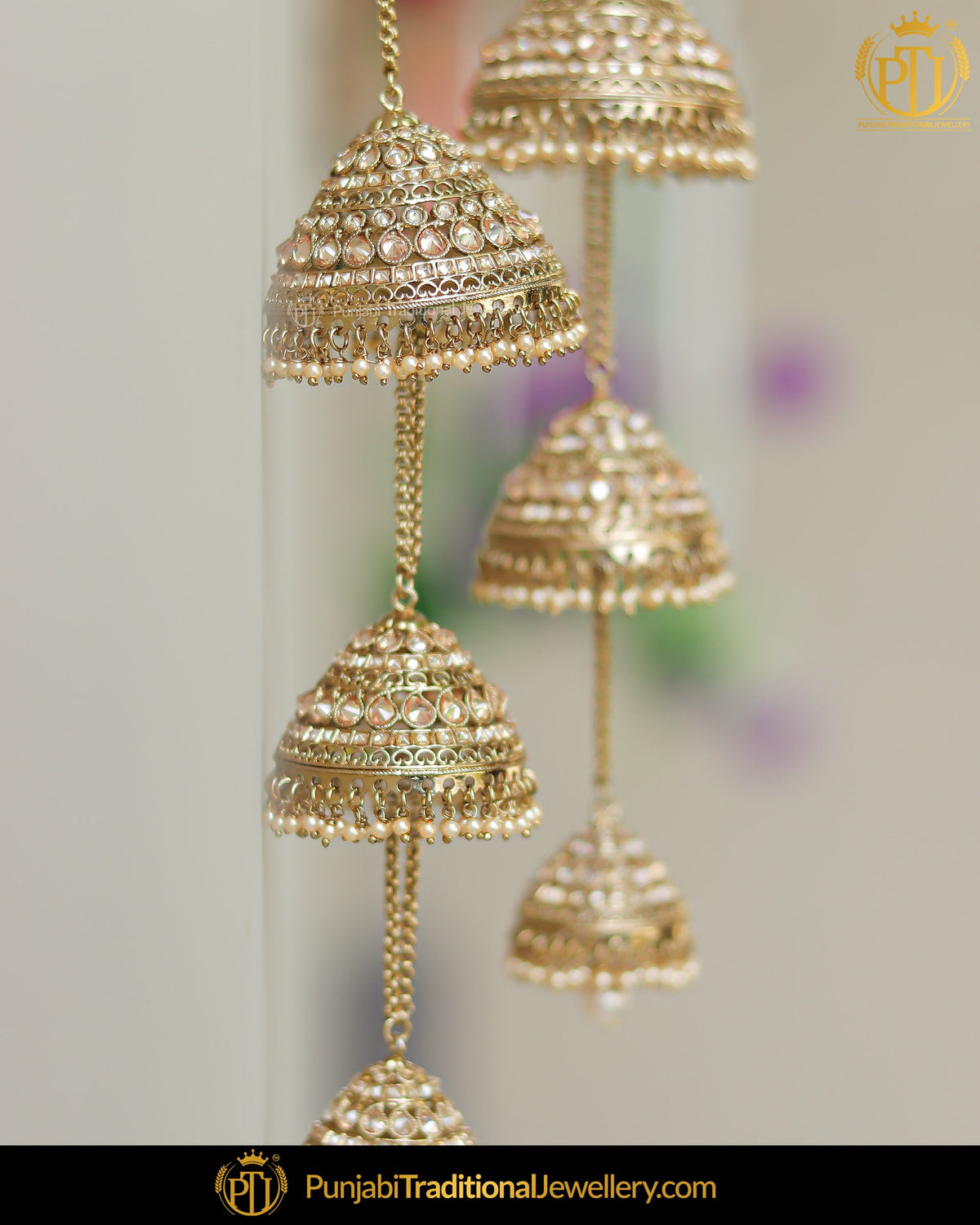 Gold Finished Champagne Stone Pearl Bridal Kalira