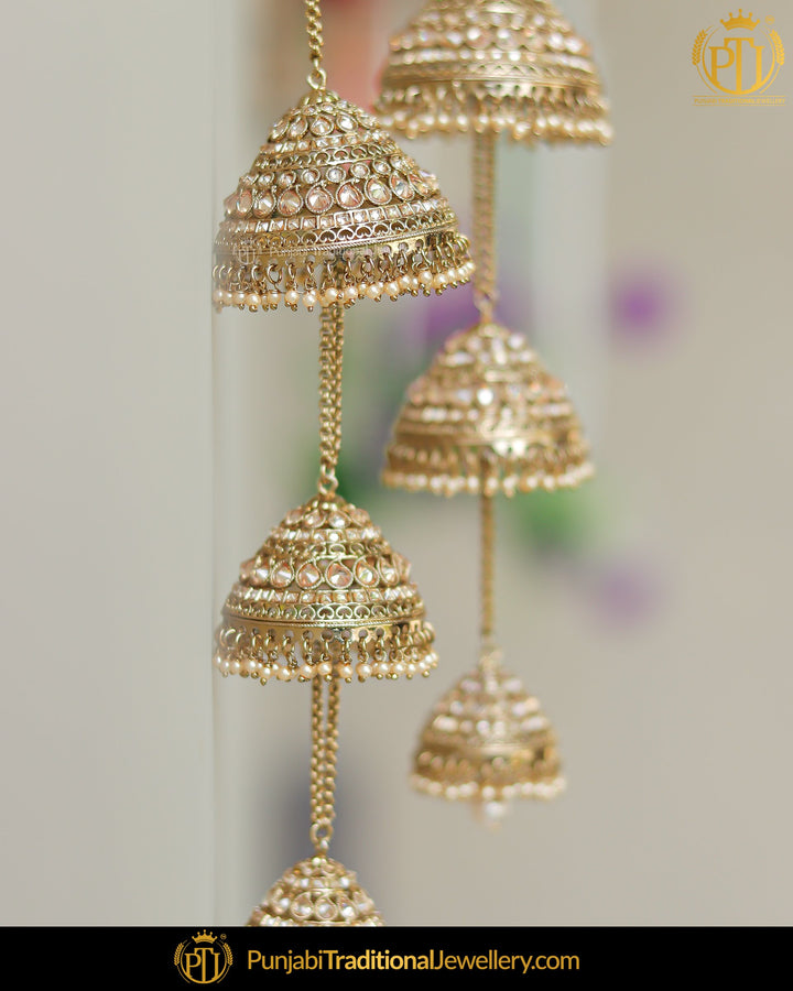 Gold Finished Champagne Stone Pearl Bridal Kalira