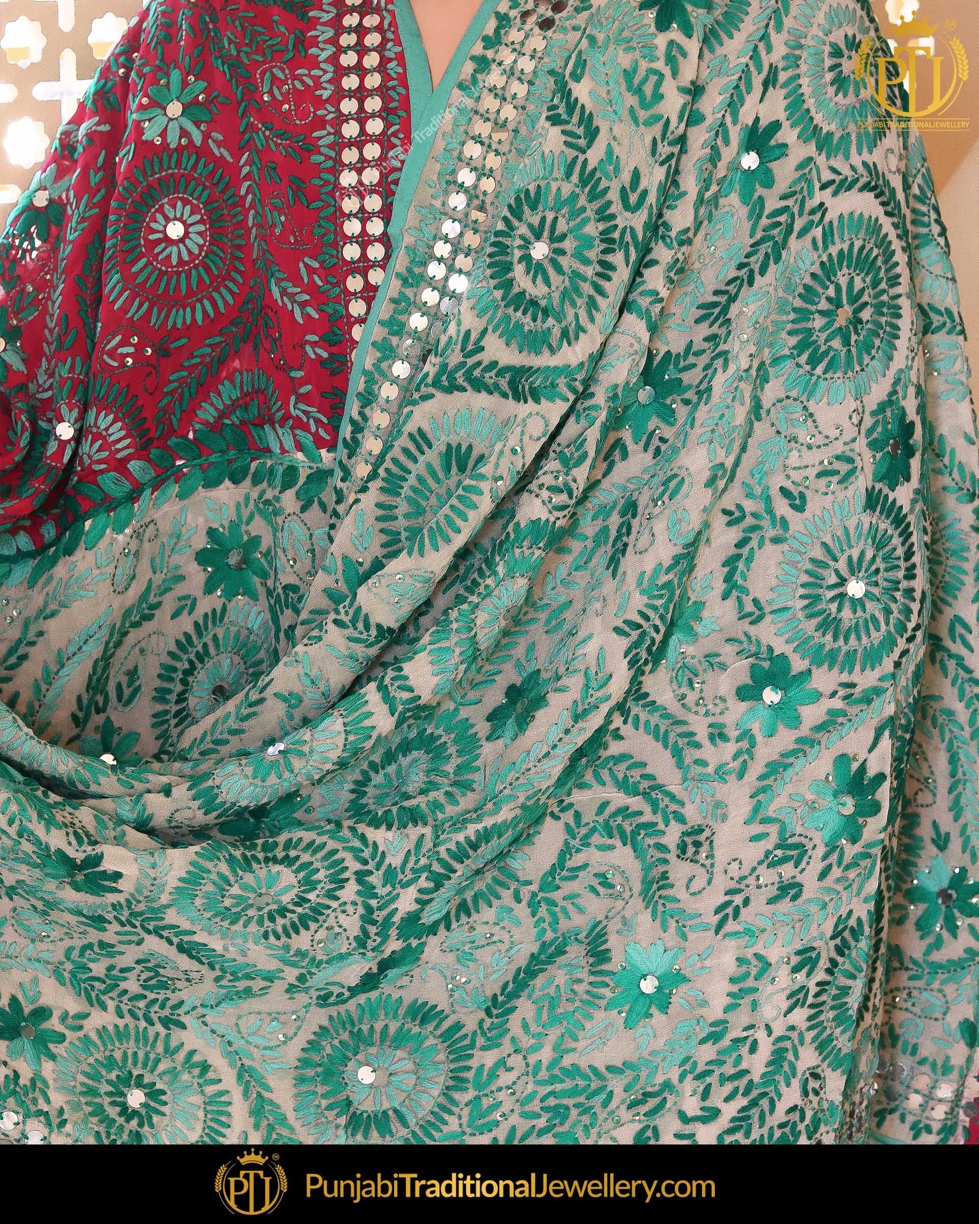 Red & Green Double Color Phulkari | Punjabi Traditional Jewellery Exclusive