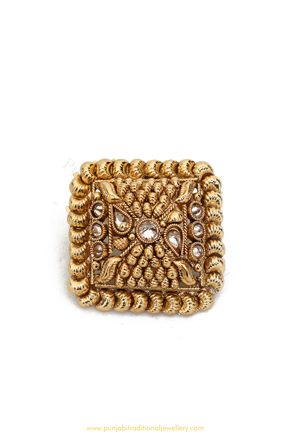 Gold Finished Navratan Kundan Ring By PTJ