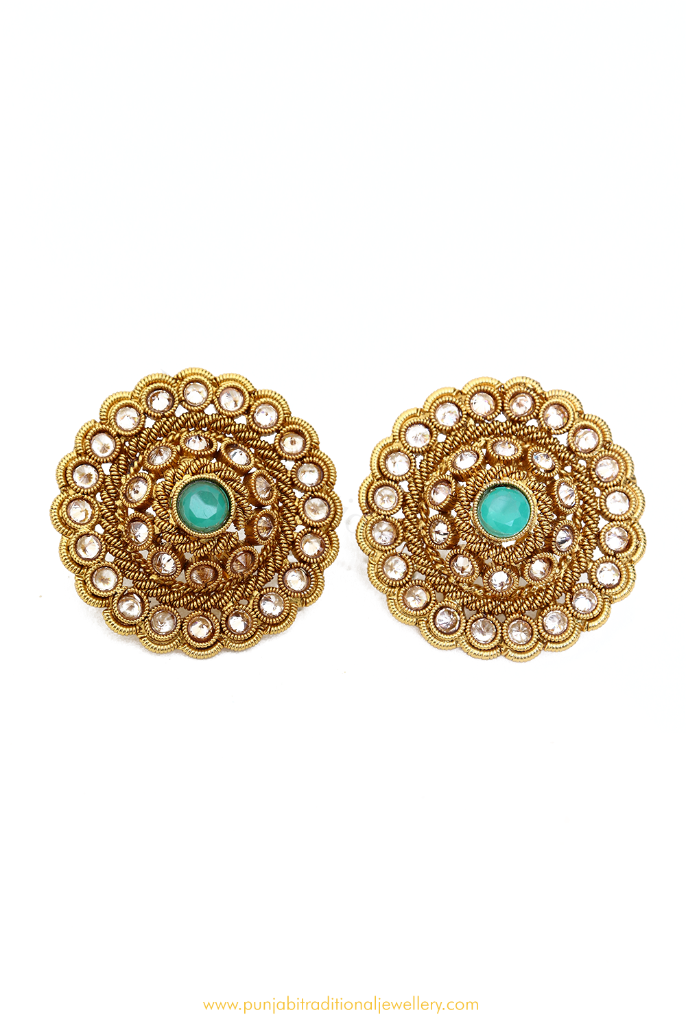 Antique Gold Finished Firoza Polki Studs By PTJ