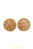 Antique Gold Finished Pink Polki Studs By PTJ