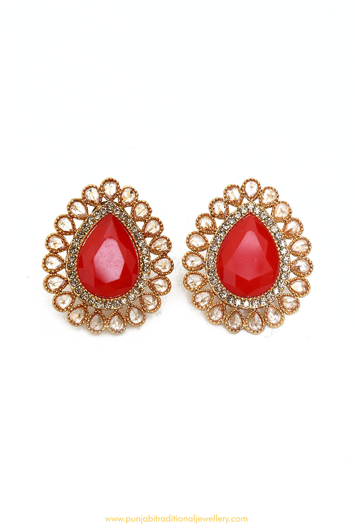 Antique Gold Finished Orange Polki Studs By PTJ