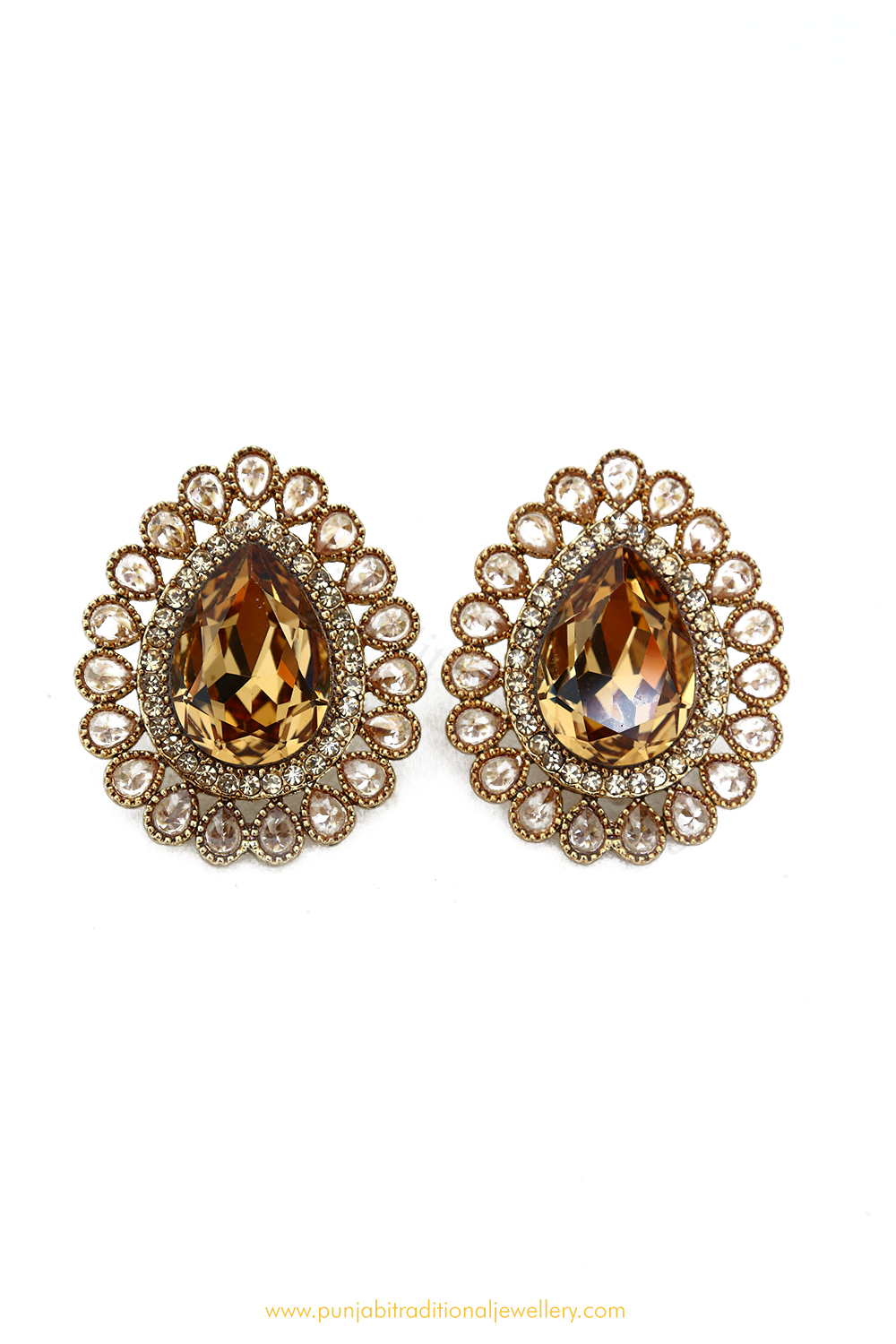 Antique Gold Finished Brown Polki Studs By PTJ