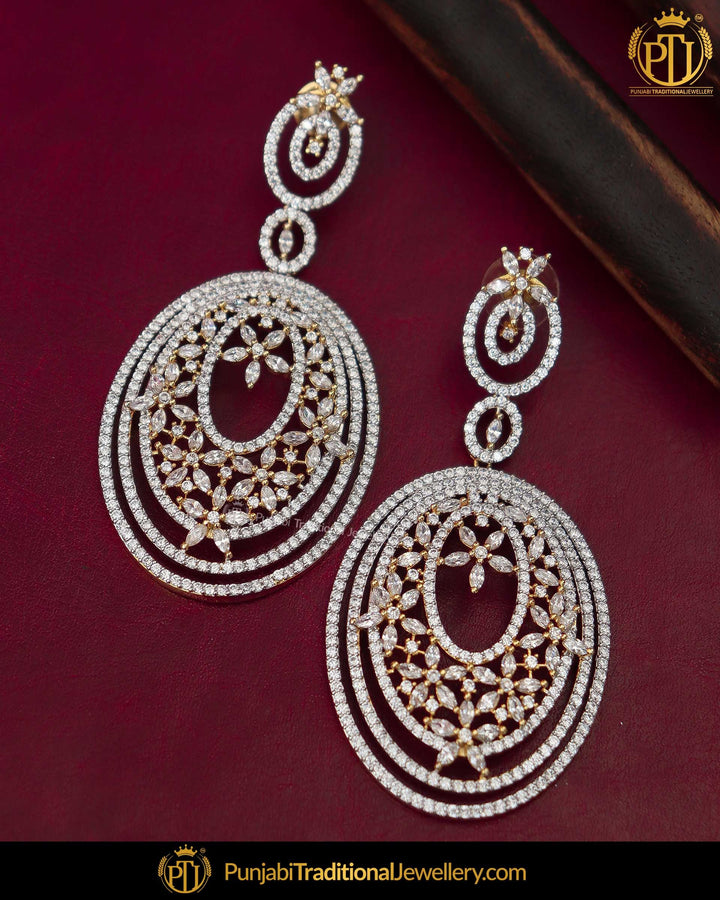Gold Finished American Diamond Pearl Earrings | Punjabi Traditional Jewellery Exclusive