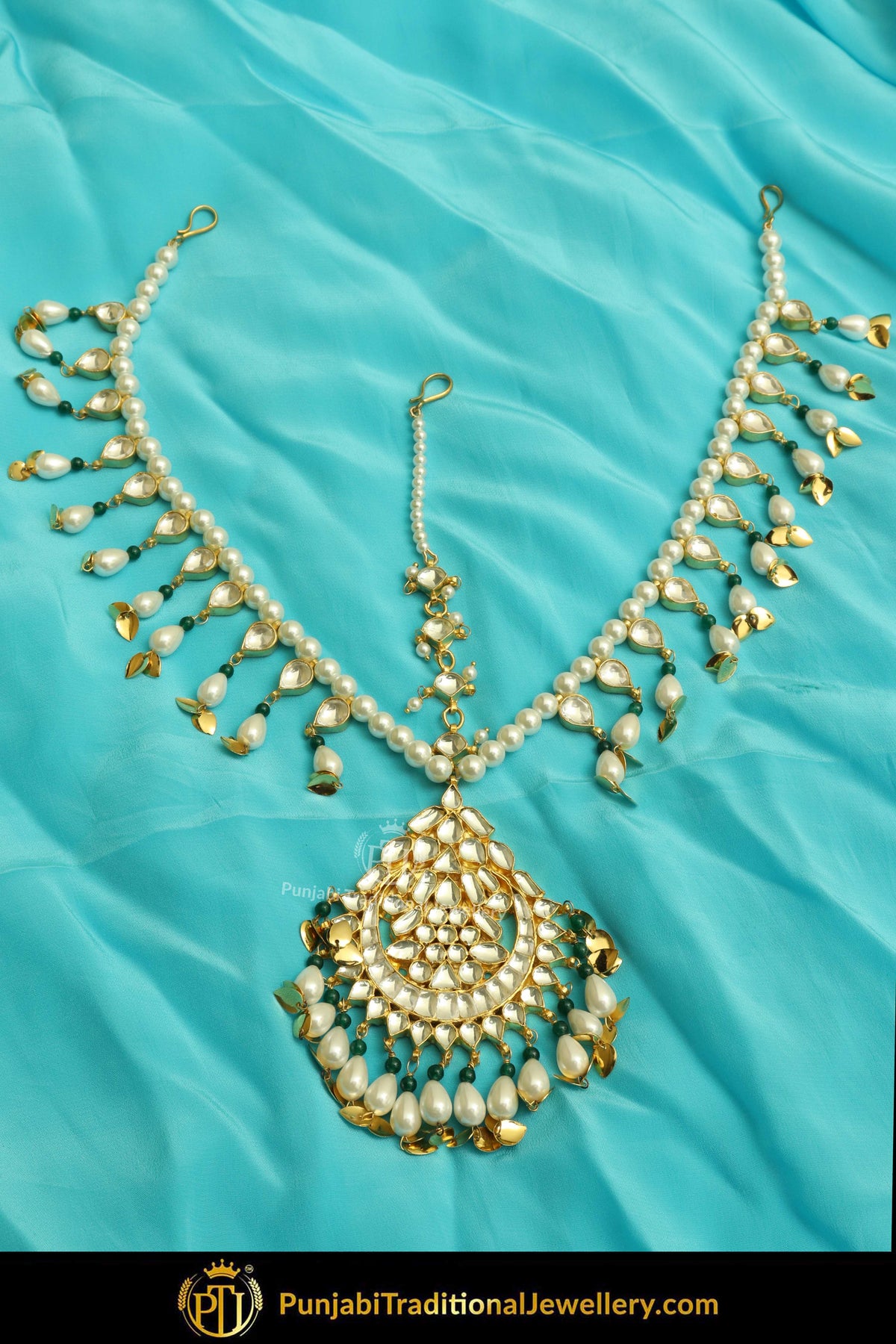 Gold Finished Kundan Pearl Pippal Patti Matha Patti | Punjabi Traditional Jewellery Exclusive