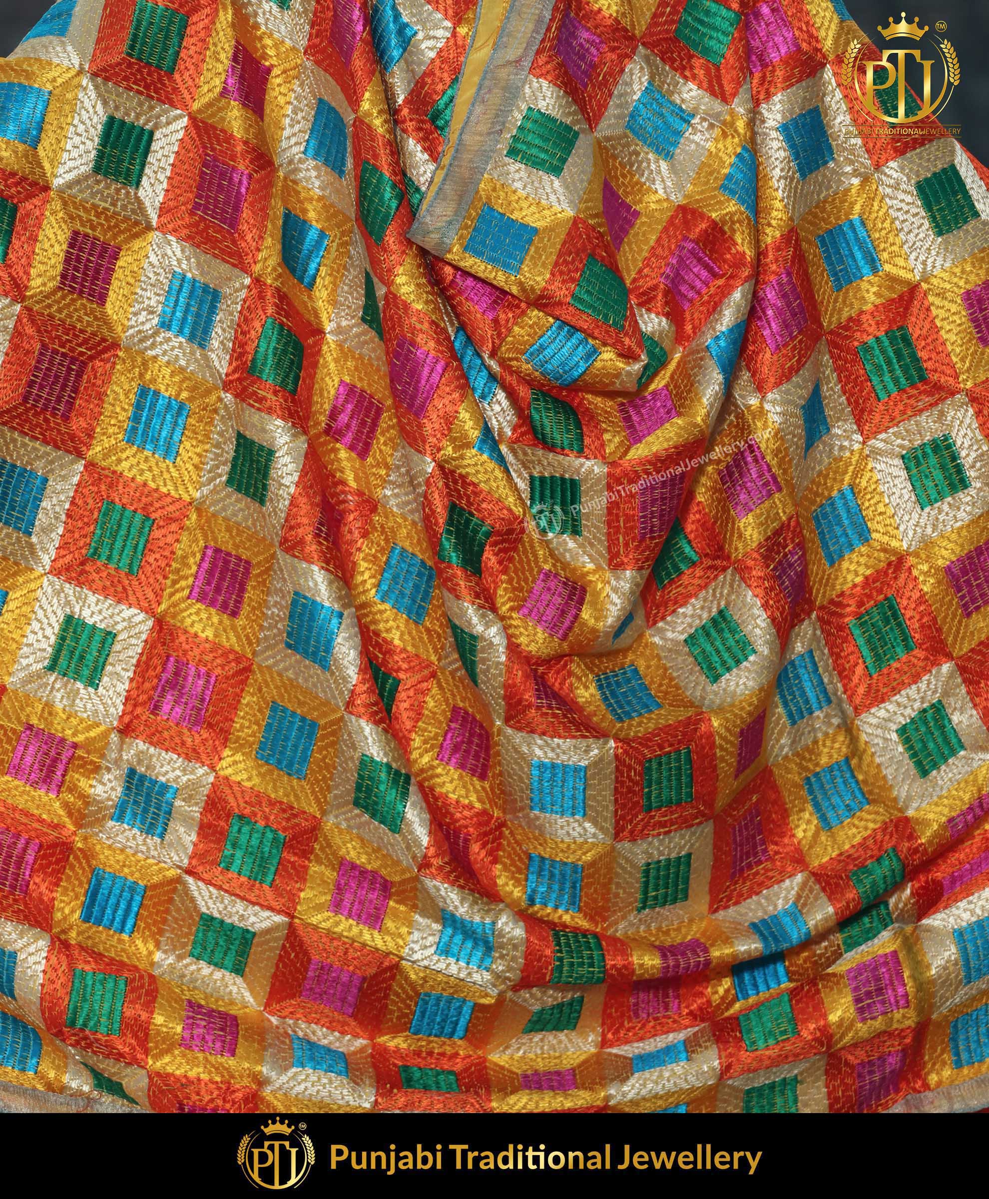 Satrangi Pure Phulkari Dupatta | Punjabi Traditional Jewellery Exclusive