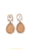 Gold Finished Peach Fusion Kundan Earrings by PTJ