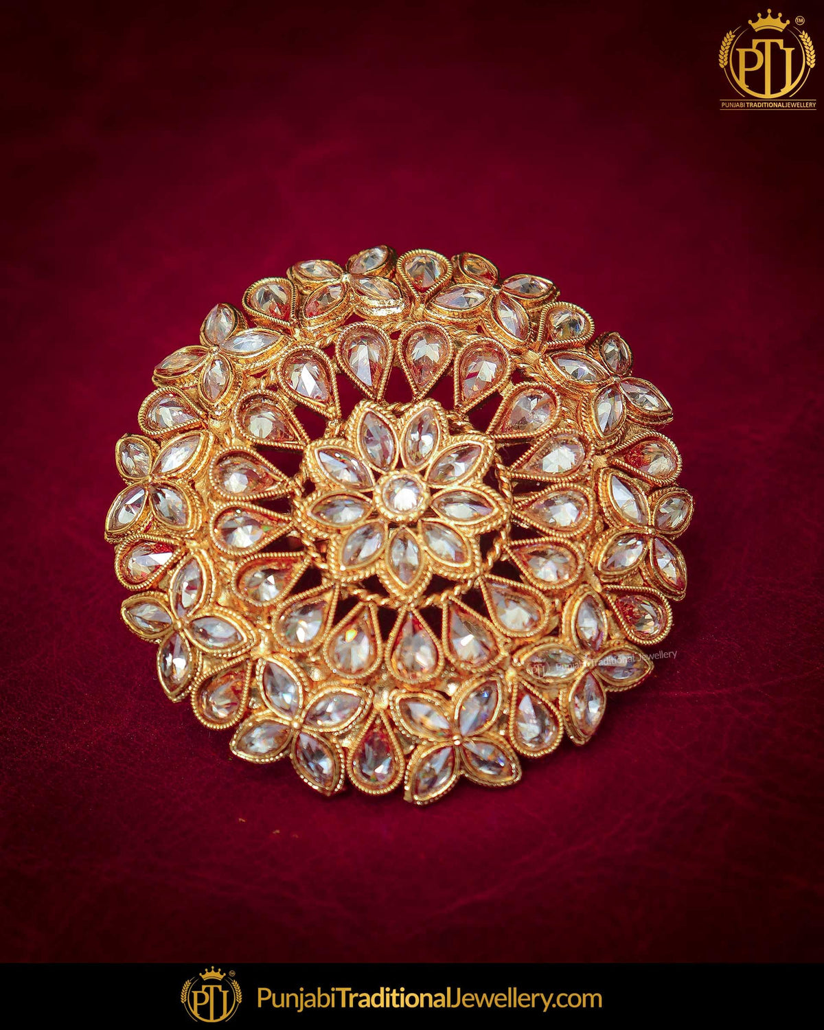 Gold Finished Champagne Stone Ring | Punjabi Traditional Jewellery Exclusive