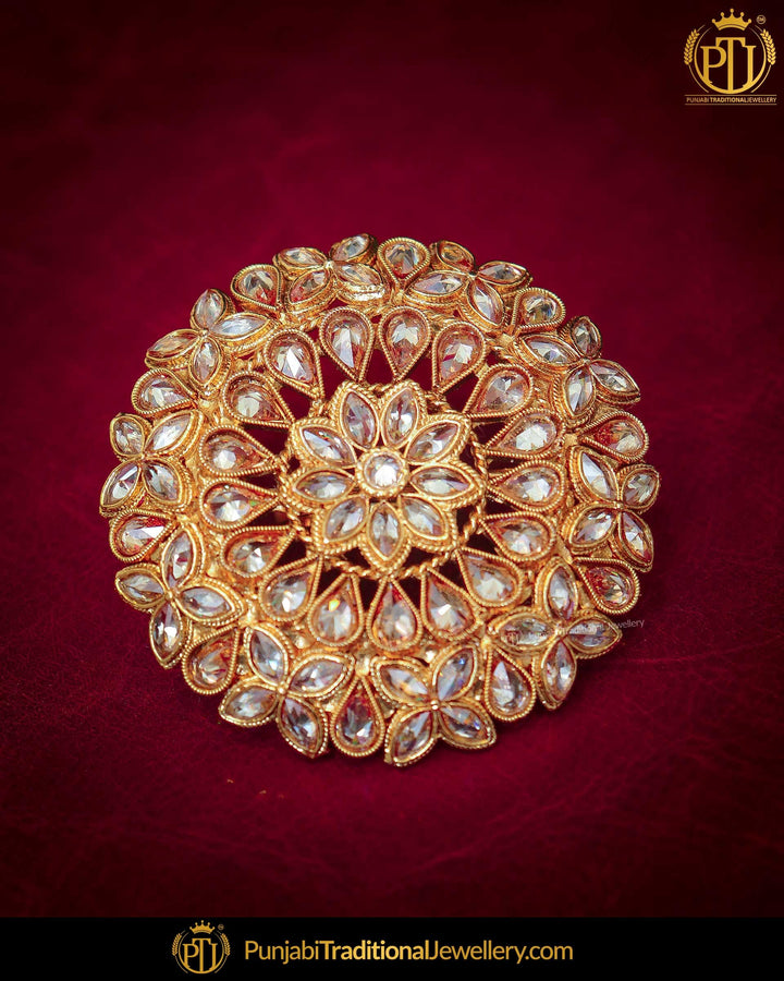 Gold Finished Champagne Stone Ring | Punjabi Traditional Jewellery Exclusive