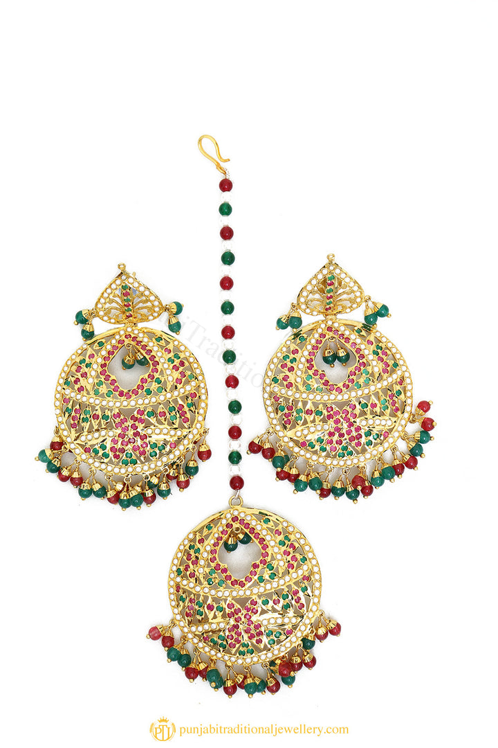 Gold Finished Earrings & Tikka Set by PTJ