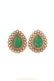 Antique Gold Finished Green Polki Studs By PTJ