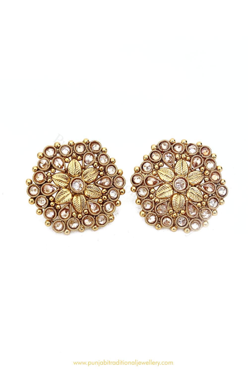 Antique Gold Finished Polki Studs By PTJ