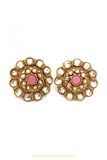 Antique Gold Finished Pink Polki Studs By PTJ