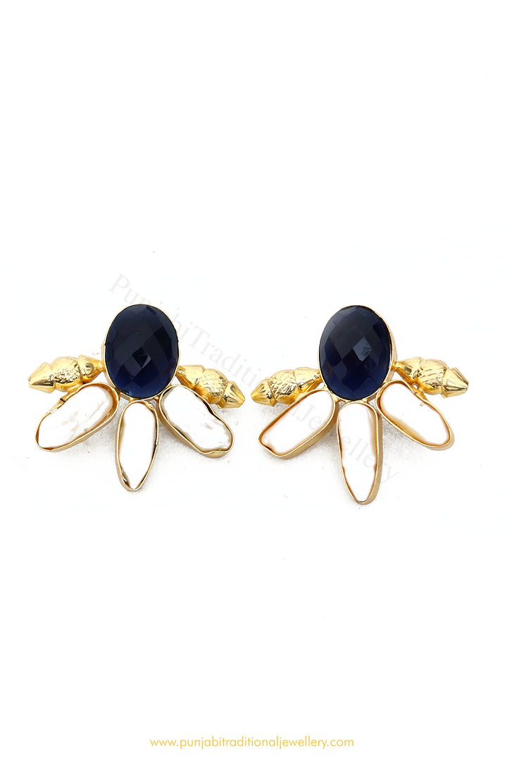 Gold Finished Black Studs By PTJ