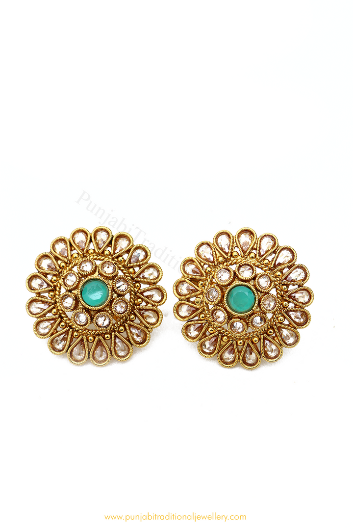 Antique Gold Finished Polki Studs By PTJ