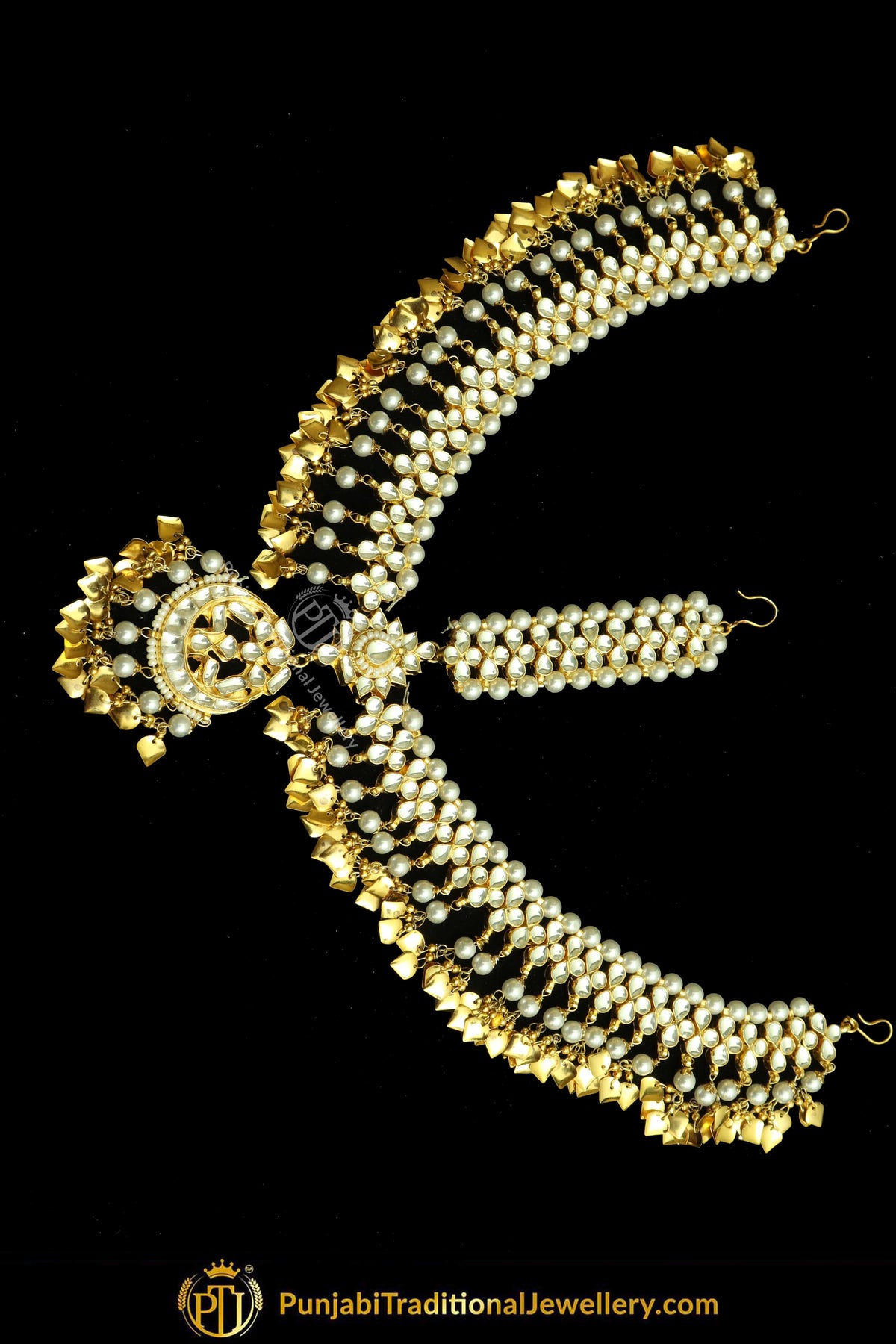 Gold Finished Kundan Pearl Pippal Patti Matha Patti | Punjabi Traditional Jewellery Exclusive