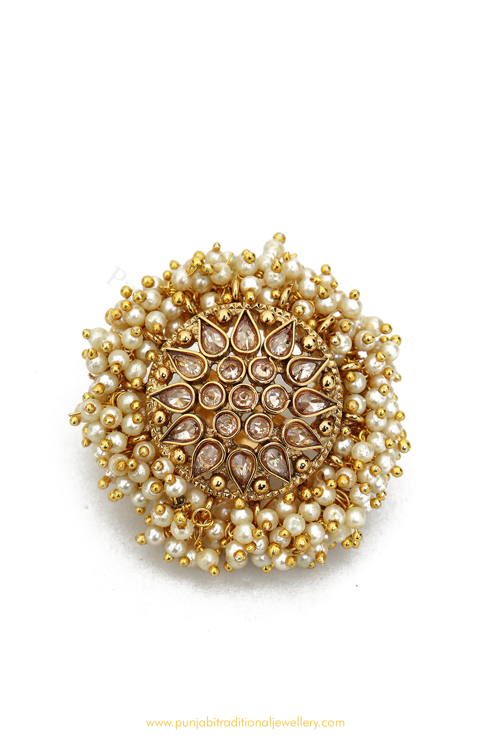 Gold Finished Navratan Kundan Ring By PTJ