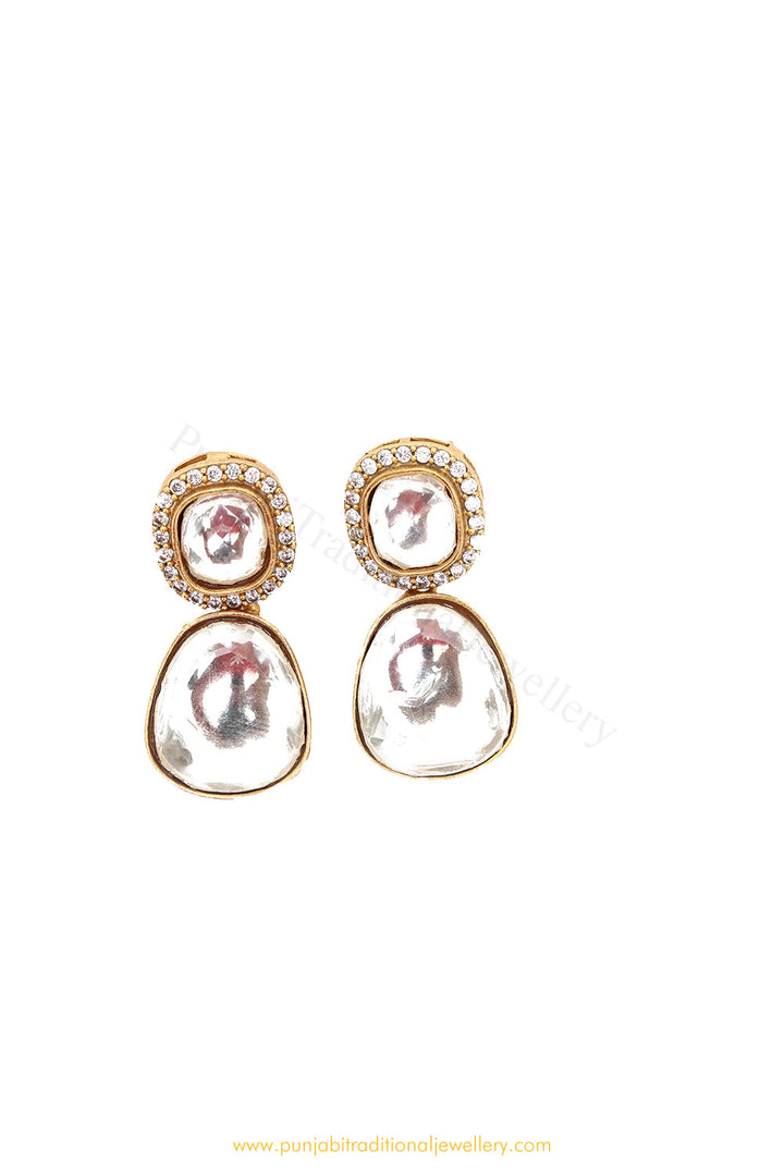 Gold Finished Kundan Earrings by PTJ