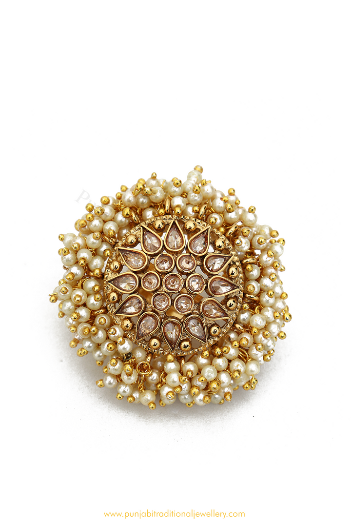 Antique Gold Finished Polki Ring By PTJ