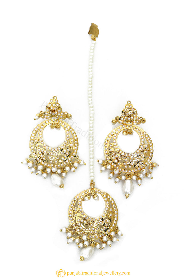 Gold Finished Earrings & Tikka Set by PTJ