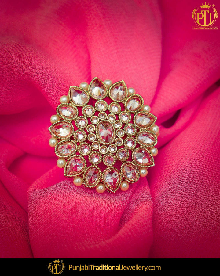 Gold Finished Champagne Stone Ring | Punjabi Traditional Jewellery Exclusive